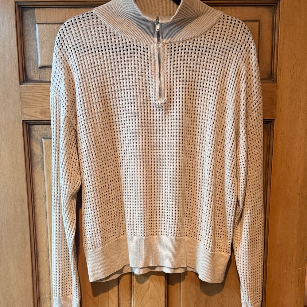 Grace Beige Waffle Half-Zip Pullover